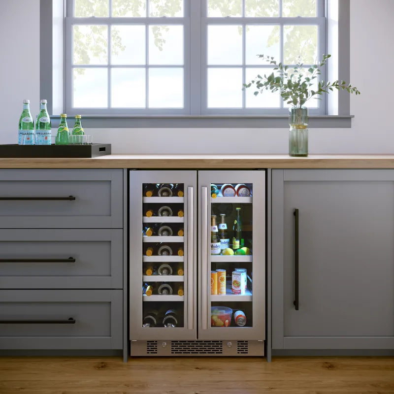 Avallon 24 Inch Wide 21 Bottle Capacity and 64 Can Capacity Beverage Center with LED Lighting and Double Pane Glass